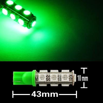 Lâmpada Pingo com 13 LED (Smd) 5050 T10 12v verde - Par